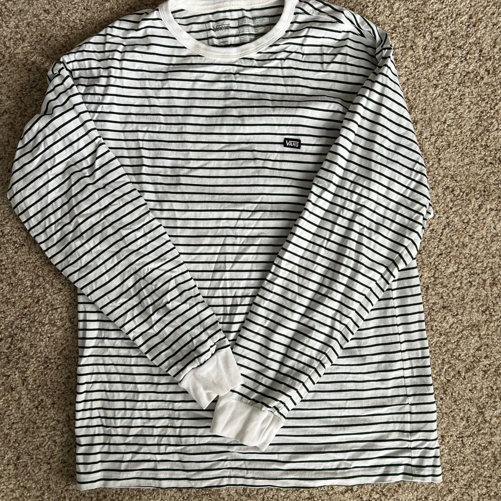 Vans Men's Classic Black and White Striped Long Sleeve Tee